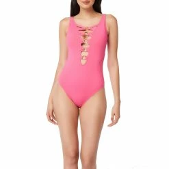 Bleu Rod Beattie Womens Lace Down Ring Front One Piece Swimsuit