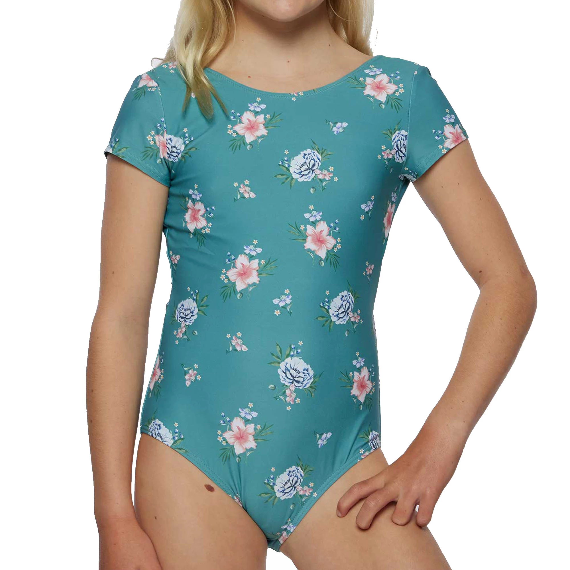 O'Neill ONeill Girls Chan Floral Short Sleeve Back Tie One Piece Swimsuit
