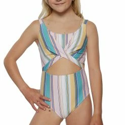 O'Neill ONeill Girls Baja Stripe Twist Front One Piece Swimsuit