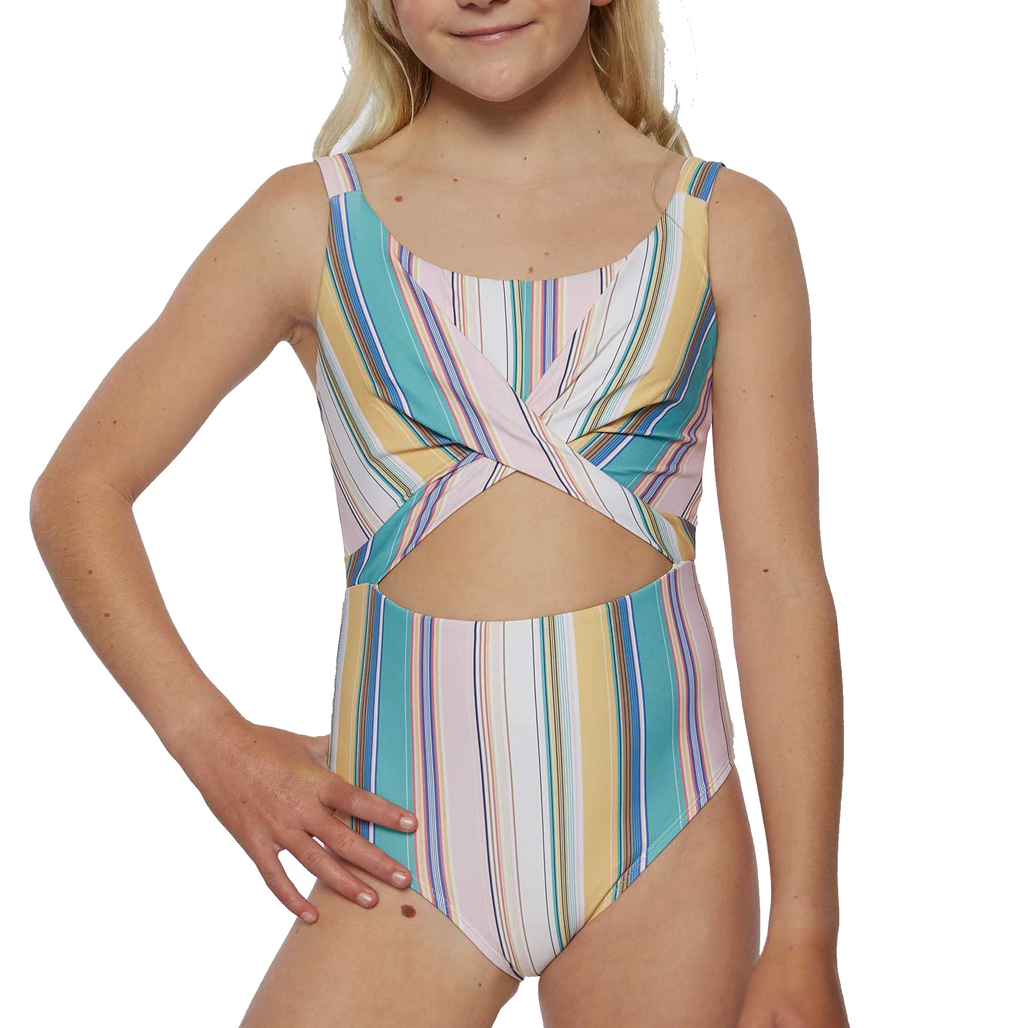 O'Neill ONeill Girls Baja Stripe Twist Front One Piece Swimsuit