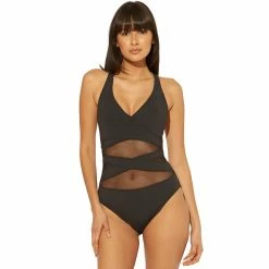 Bleu Rod Beattie Women's V-Neck Mesh One Piece Swimsuit